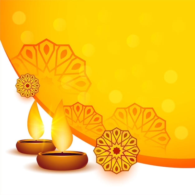 Free vector yellow color bokeh background design for diwali festival with beautiful diya