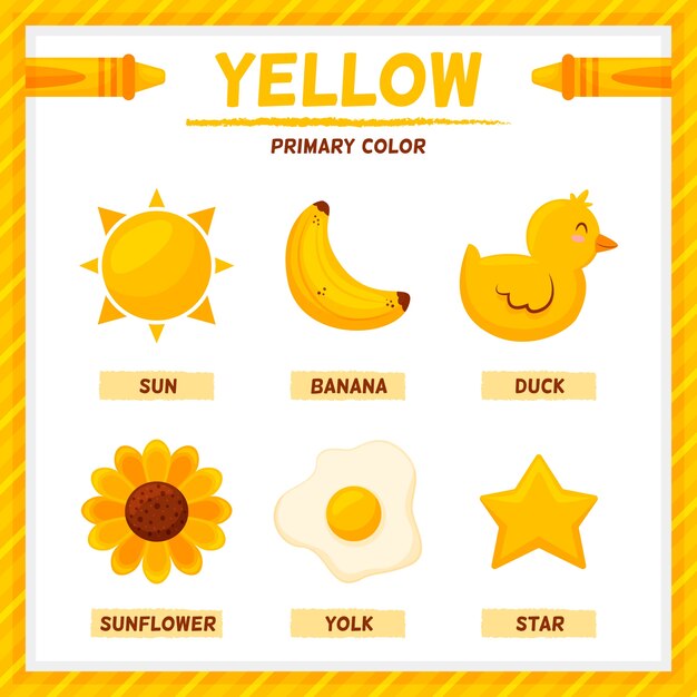 Yellow color and vocabulary set in english