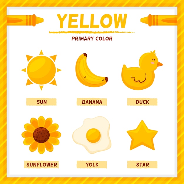 Желтый цвет и набор слов на английском языке
