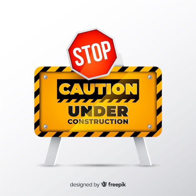 Yellow construction sign realistic style