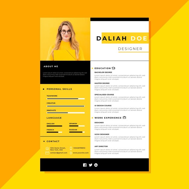 Yellow curriculum vitae template