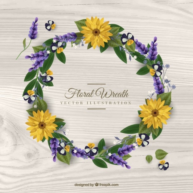 Free vector yellow daisies wreath with leaves