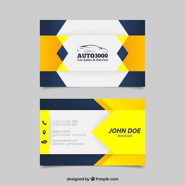 Free vector yellow and dark blue business card design
