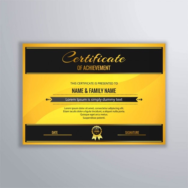 Free vector yellow diploma with golden elements