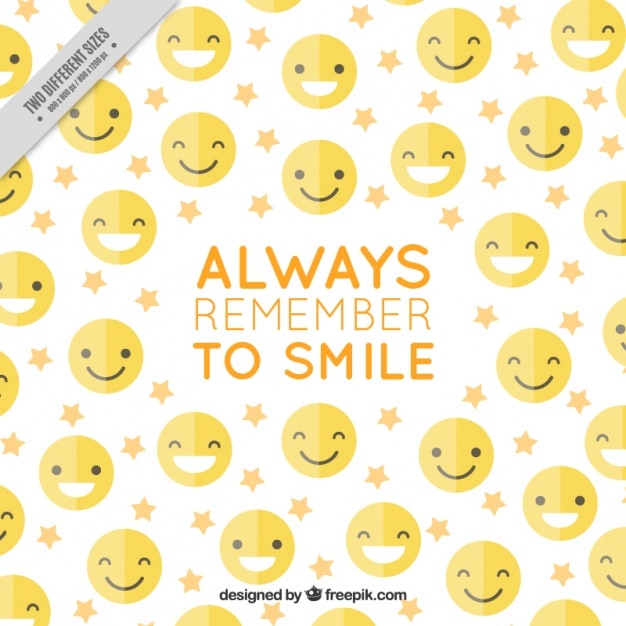 Yellow emoticons in flat design background with inspiring phrase