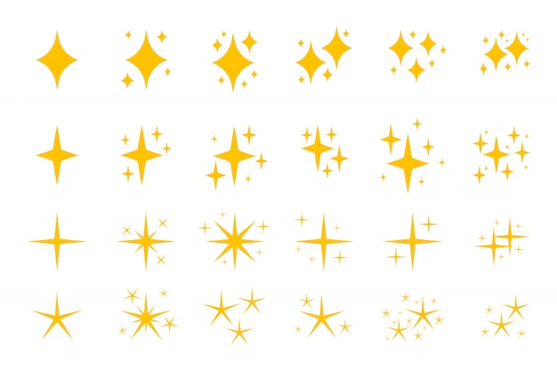 Yellow flat sparkles symbols icon set.