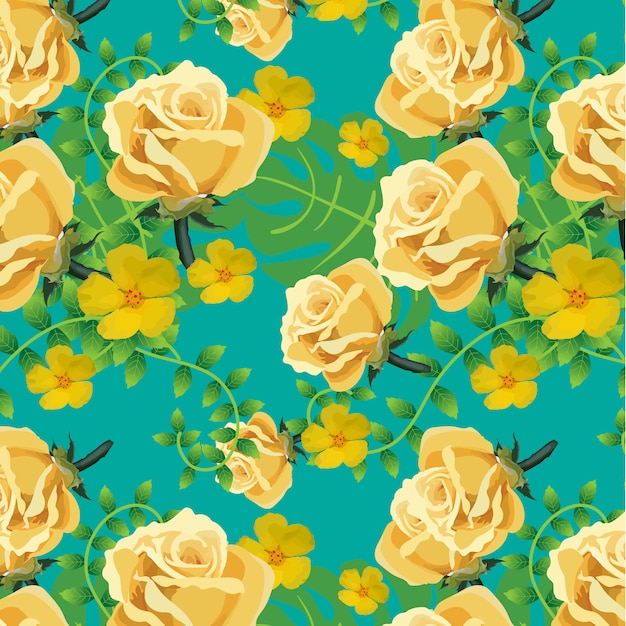 Free vector yellow floral pattern on blue background