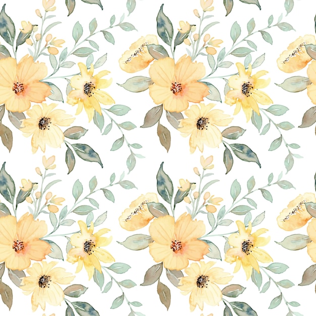 Yellow floral watercolor seamless pattern