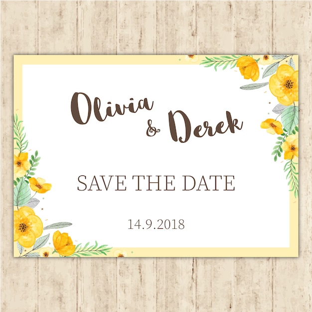 Yellow floral wedding invitation