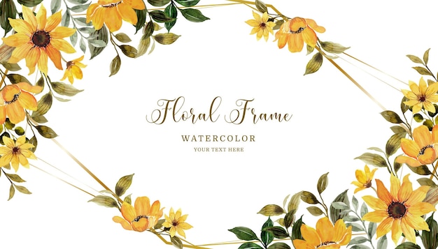 Free vector yellow flower frame background with watercolor