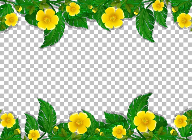 Free vector yellow flower and leaves frame template on transparent background