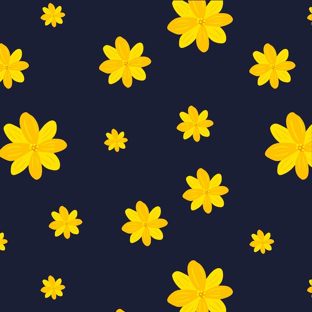 暗い青色の背景に黄色の花のパターン