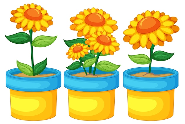 Free vector yellow flowers in a pot in cartoon style