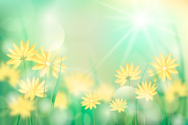 Free vector yellow flowers realistic blurred spring background