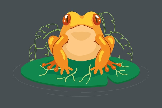 Free vector yellow frog amphibian in leaf