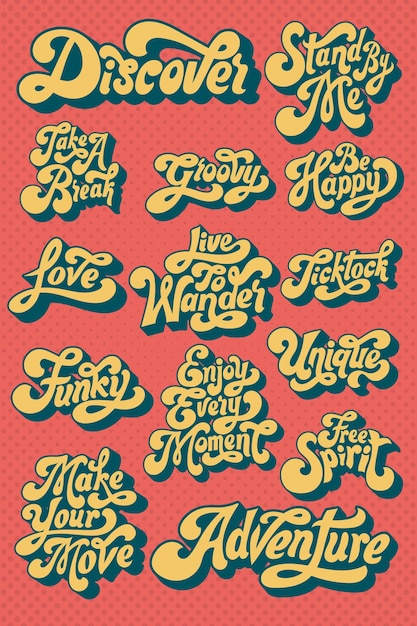 Free vector yellow funky bold stylized font sticker set on a red background vector