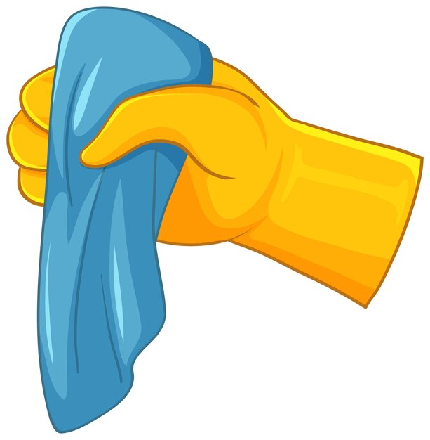 Yellow glove holding blue towel
