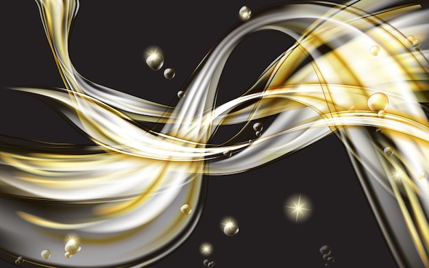 Free vector yellow golden flowing liquid abstract black background