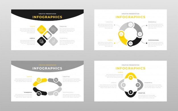 Free vector yellow gray and black colored business infographics concept power point presentation pages template