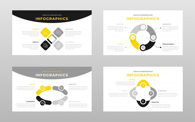 Yellow gray and black colored business infographics concept power point presentation pages template