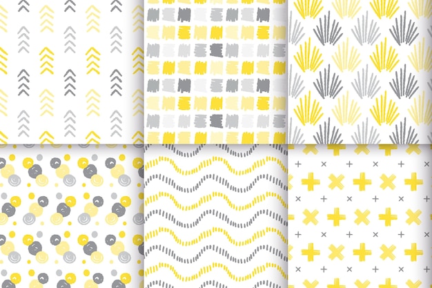 Free vector yellow and gray hand drawn pattern set theme