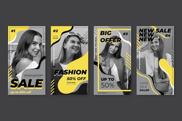 Free vector yellow and gray instagram stories collection