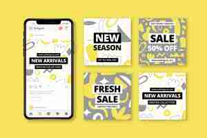 Free vector yellow and gray organic instagram post collection