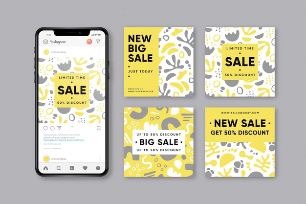 Free vector yellow and gray organic instagram post pack