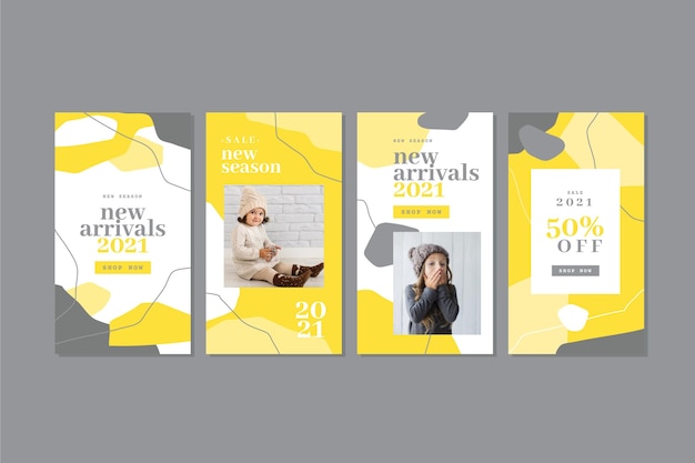 Free vector yellow and gray organic instagram stories collection