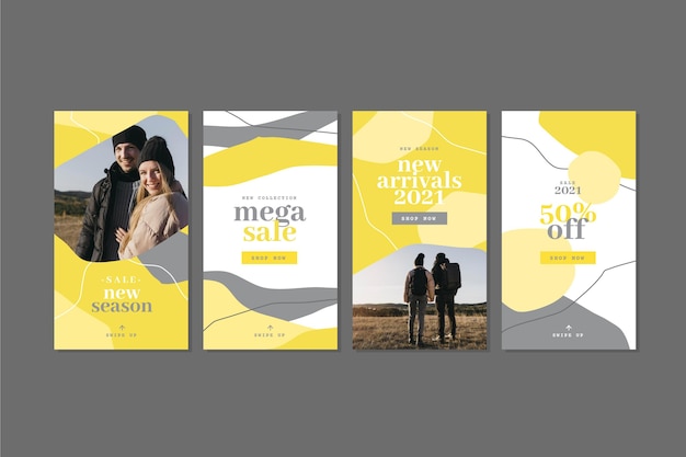 Free vector yellow and gray organic instagram stories collection