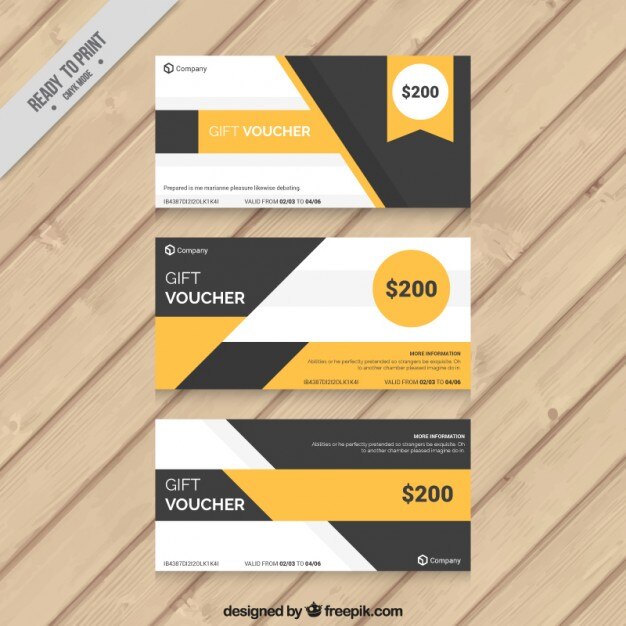 Free vector yellow and grey geometric gift coupons set