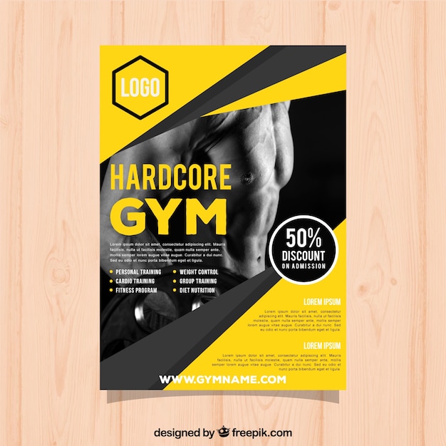 Free vector yellow gym cover template with image