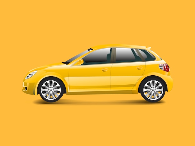 Automobile gialla della berlina in un vettore giallo del fondo