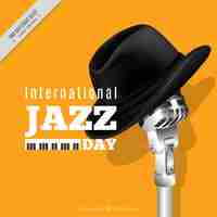 Free vector yellow jazz background with microphone and hat