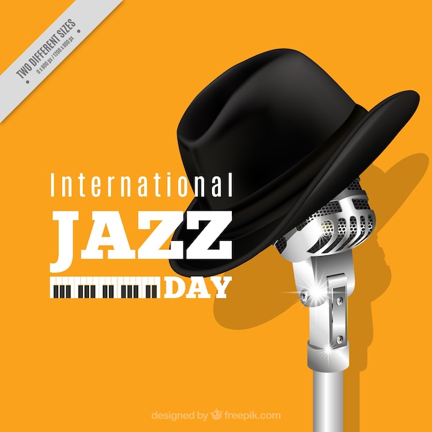 Yellow jazz background with microphone and hat