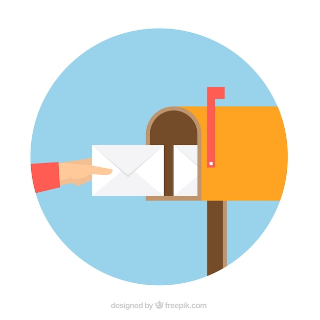 Yellow mailbox background with envelope in flat design