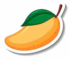 Free vector yellow mango with leaf cartoon sticker