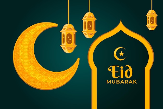 Free vector yellow moon flat design eid mubarak