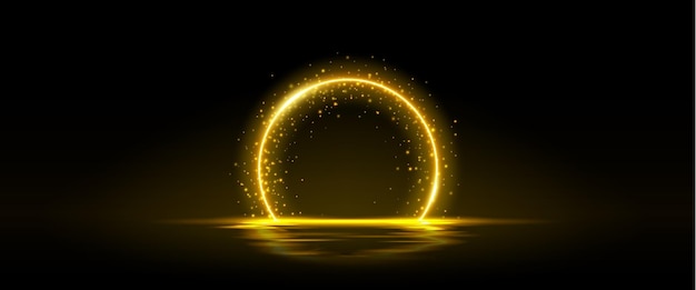 Free vector yellow neon round frame with sparkle glitter
