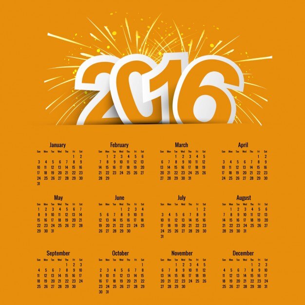 मुफ़्त वेक्टर yellow new year 2016 calendar