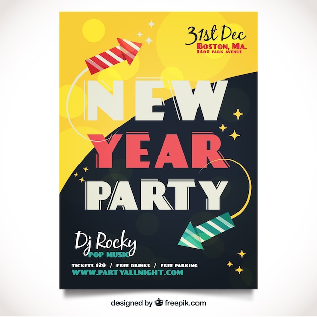 Free vector yellow new year flyer template