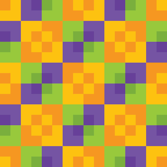 노란색 주황색 녹색 및 보라색 밝은 다채로운 할로윈 색상 사각형 검사기 완벽 한 패턴입니다. 기하학적 추상 배경입니다. 축제 타일 배경 화면입니다. 벡터.