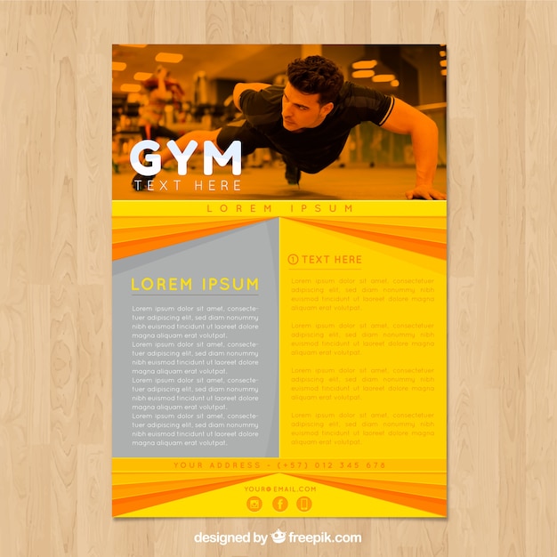 Free vector yellow and orange gym cover template