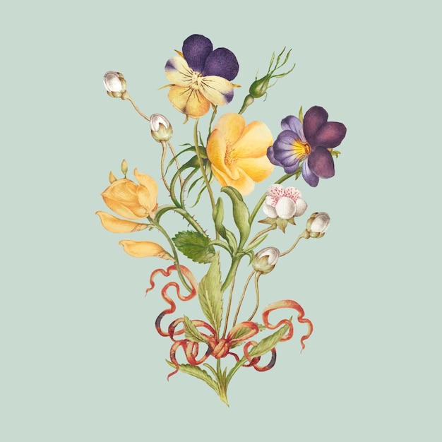 Yellow Pansy Flower Bouquet On Green Background