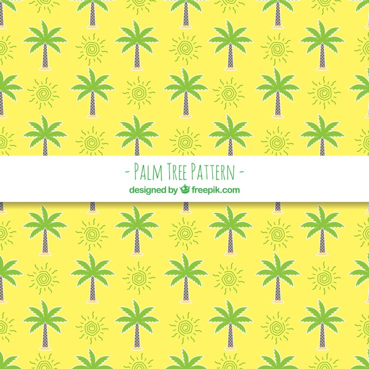 Free Vector yellow pattern of palm trees and sun