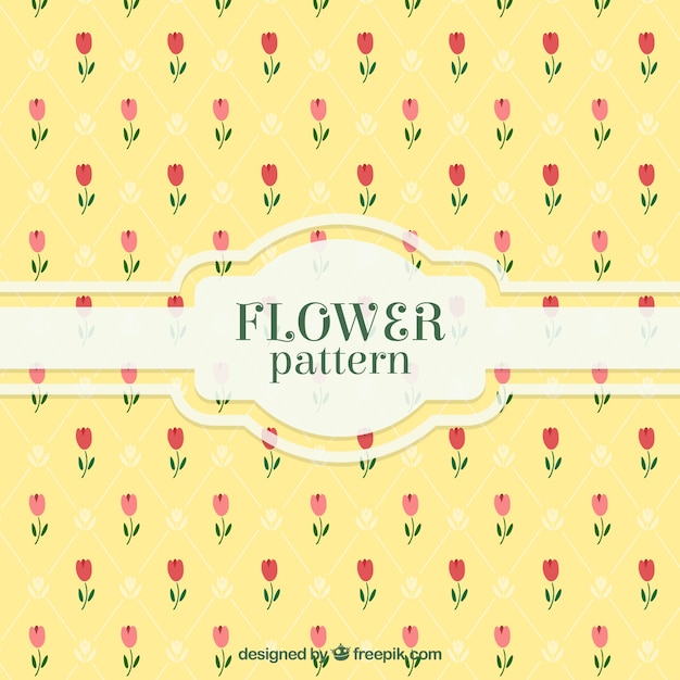 Free vector yellow pattern with decorative flowers in flat design