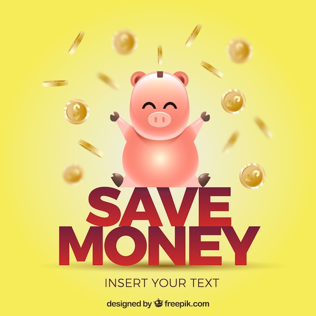 Yellow piggy with coins bank background