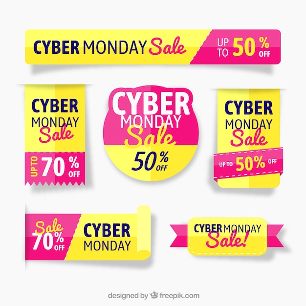 Yellow and pink cyber monday labels