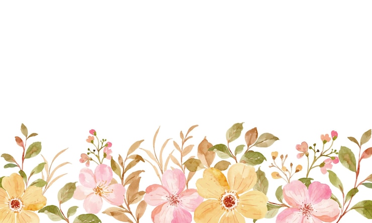 무료 Vector 수채화 로 된 노란색 분홍색 꽃 정원