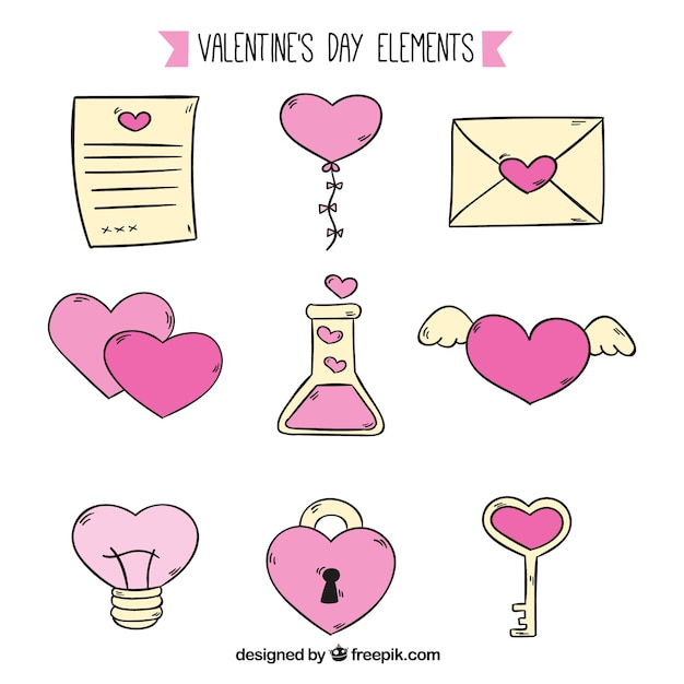 Free vector yellow and pink items for valentine's day